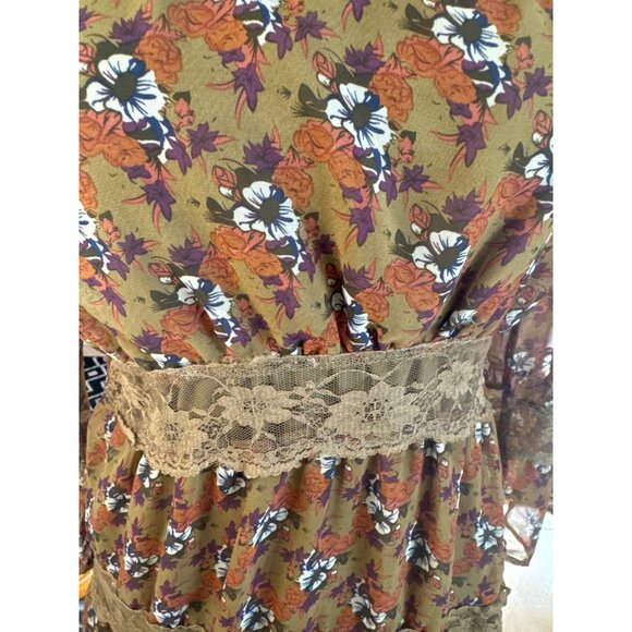 Anthropologie Blue Bird Boho Chic Sheer Floral Lace Dress M 3 tier Cottage Core - Picture 7 of 10